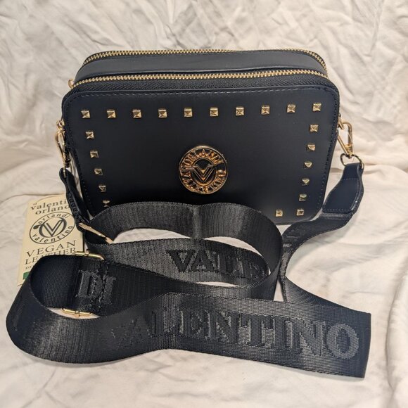 Valentino Orlandi Crossbody Camera Bag- Matte Black and Gold - Picture 1 of 9